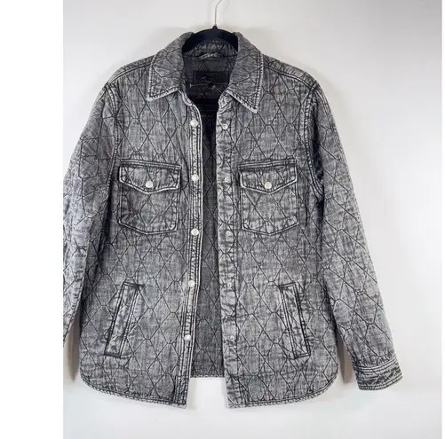 BLANKNYC Womens Jacket Gray Button Up Quilted Shacket Acid Wash Outdoor Small Black