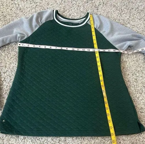 Antigua Quilted Long Sleeve Crew Neck Sweatshirt Gray Green Women’s Large