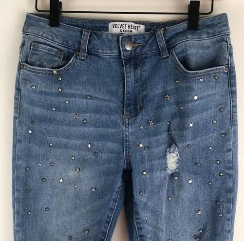 Velvet Heart : Jayden Slim Girlfriend Distressed Studded Crop Jeans