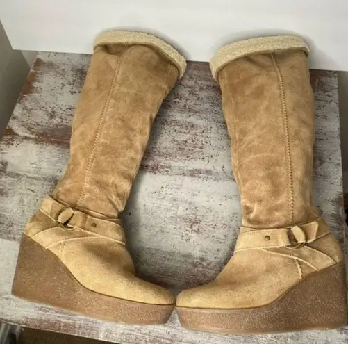 ALDO  platform tan suede knee high boots 90s 1990s y2k 2000s retro