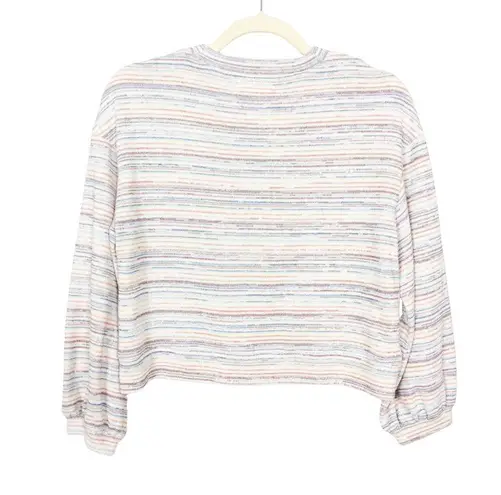 Madewell  Bubble Sleeve Crop Top in Rainbow Stripe Knit Pullover Women's Small