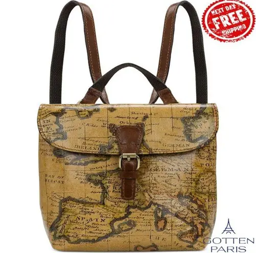 Patricia Nash Vatoni Small Printed Leather Backpack European Map Women's Bag