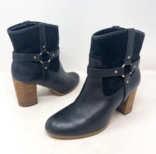 Ralph Lauren  Lauren Dylan Black Genuine Leather Harness Booties Mid Calf Sz 9.5