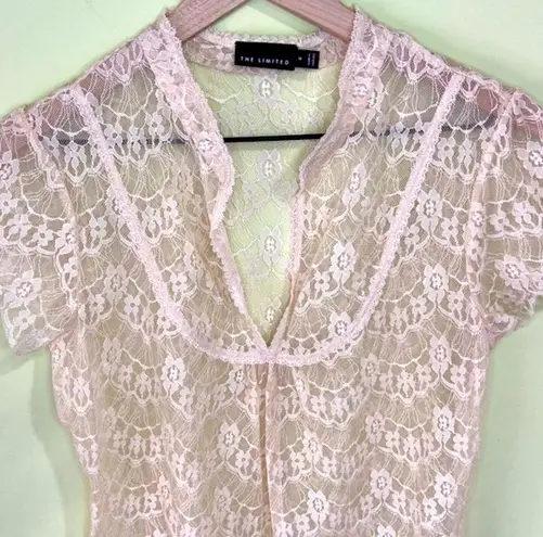 The Limited Cream Vintage Sheer Blouse with Lace Medium