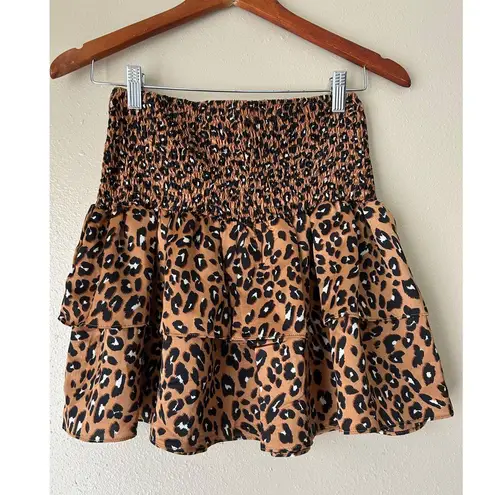 Akaiv Leopard Print Tiered Mini Skirt Size Small