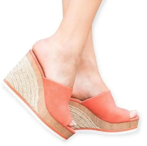Soda Coral Faux Suede Espadrille Wedge Open Toe Sandals