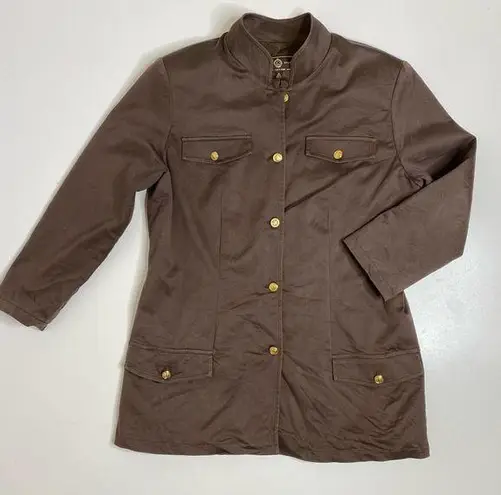 St. John Sport Brown Button Down Military Blazer Mandarin Collar M