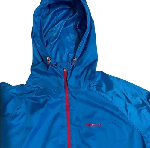 Marmot  lightweight blue hooded windbreaker size Large