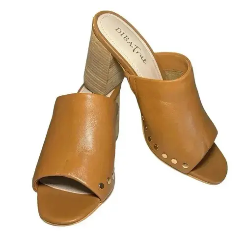 Diba True NWOT Women’s Twin Crest Leather Heeled Mules Tan Size 8