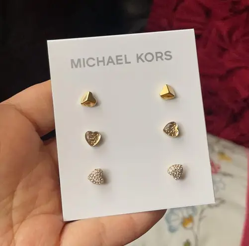 Michael Kors LOGO Heart Stud 3 Pair Set Earrings