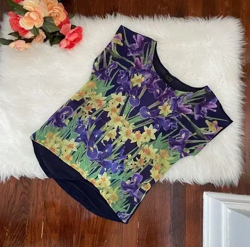 Purple Floral Short Sleeve Top Flowy Y2K Yellow