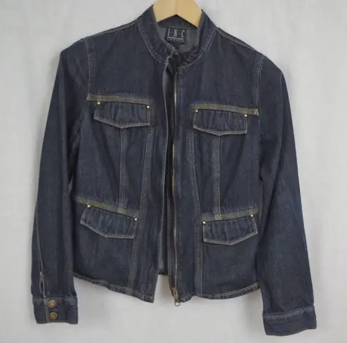 INC International Concepts Ladies' Moto Styled Denim Jacket Small Petite Blue Size undefined
