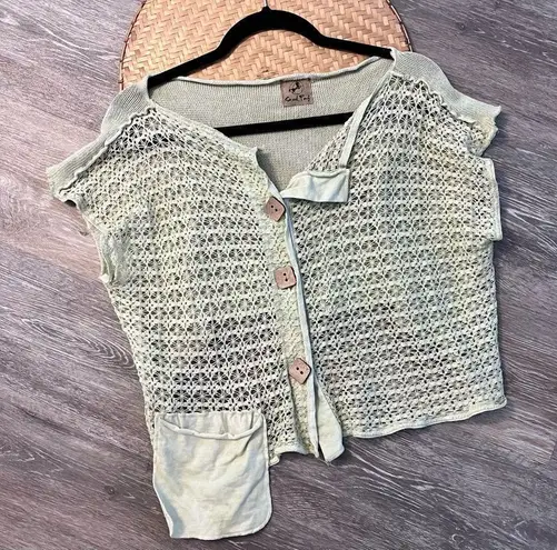 Steel pony lagenlook art to wear green knit cropped cardigan Size M