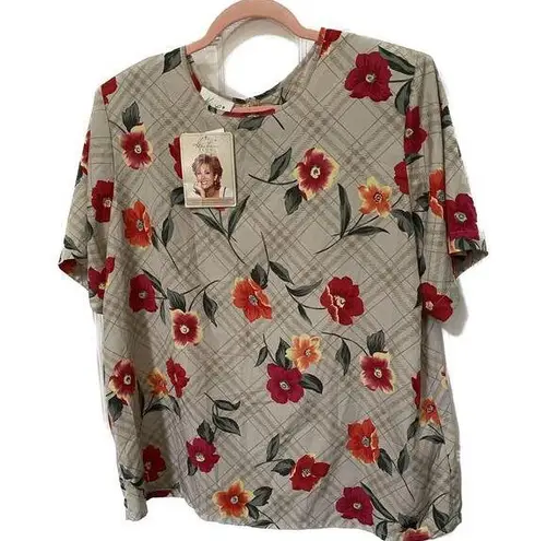 Kathie Lee Womens 18 W Blouse Floral Print Polyester Short Sleeve NWT Grannycore