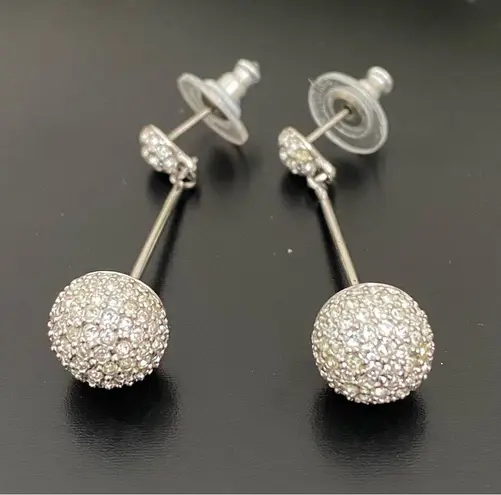 Swavorski Discontinued SWAROVSKI Swan Signed Dolce Silver Pave Crystal Drop Earrings 9g.