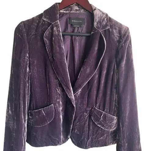 BCBGMAXAZRIA BCGBMaxazria Women Jacket S Purple Crushed Velvet Rocker Y2K Retro Whimsigoth