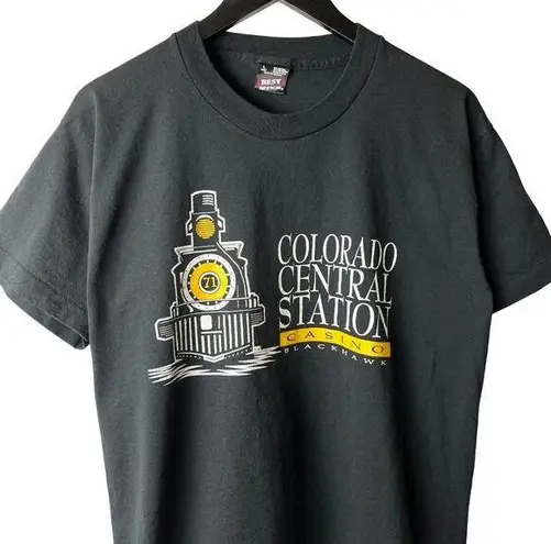Vintage 90s Colorado Central Station T Shirt Black Large L Single Stitch Solid