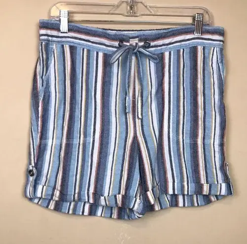 Per Se Women’s Linen Blend Boho Striped Tie Waist Fold-Over Hem Shorts