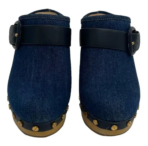 Veronica Beard  Dacey Buckle Platform Clogs Eclipse Blue Denim Mules Slip On 6