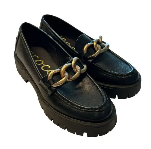 Ccocci Women’s 9 Sutton Loafers Black Chunky Gold Chain Accent Lug Academia