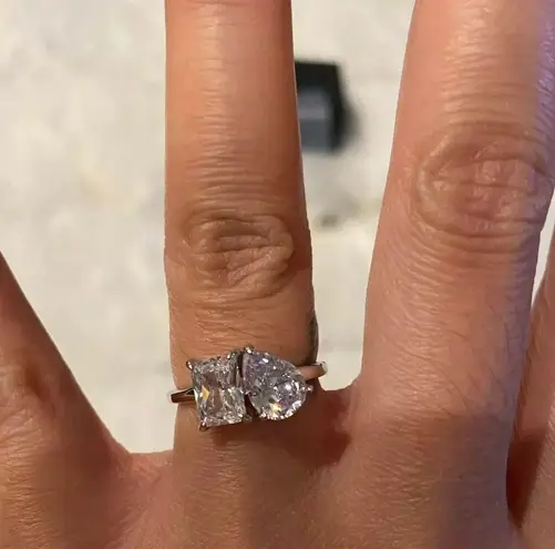 Sterling Silver SIZE 8 925 Emerald And Pear CZ Engagement Ring