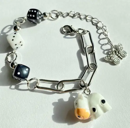 Handmade y2k Kawaii funky black&white theme cow unisex chain bracelet🐮🖤🤘