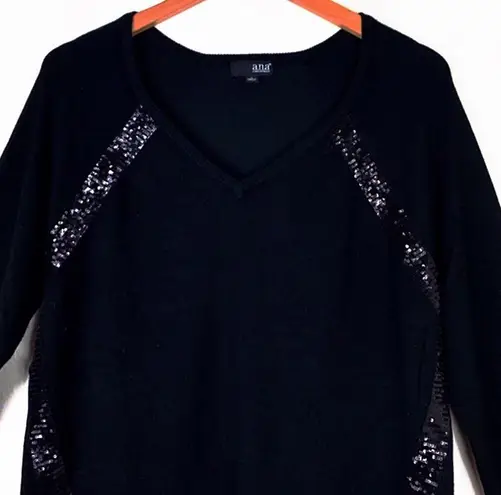 a.n.a . Light Pull Over V-Neck Top w/Sequin Details