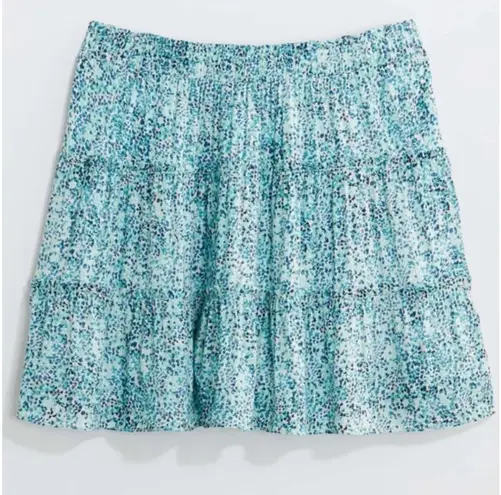 The Loft  Light Blue White Wild Flowered Mini Skirt Size L NWT!