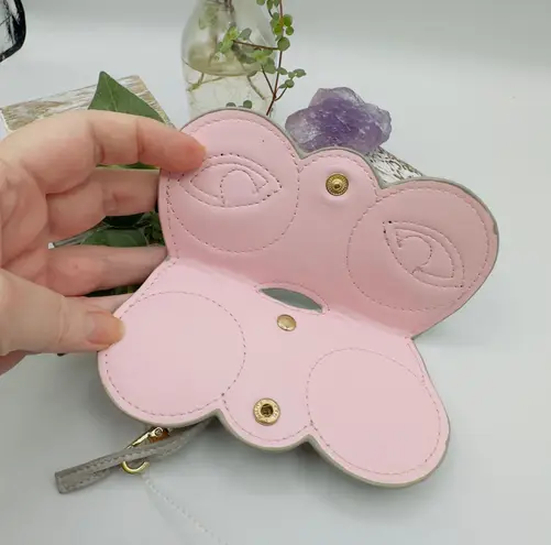 Open Leather Cat Eyeglass Case Cover Bag Charm Gray