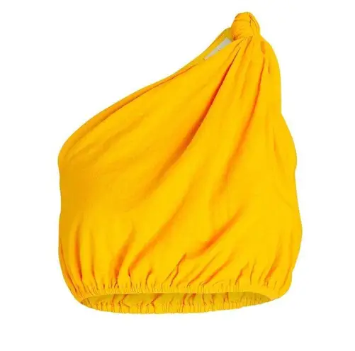 Farm Rio Marigold Yellow Knotted Linen One Shoulder Crop Top Size XS