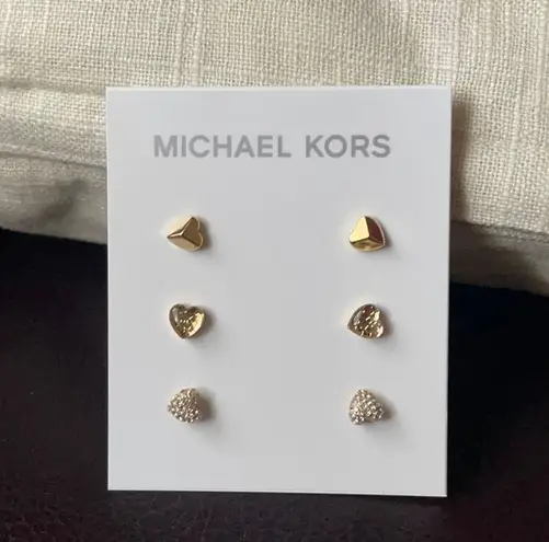 Michael Kors LOGO Heart Stud 3 Pair Set Earrings