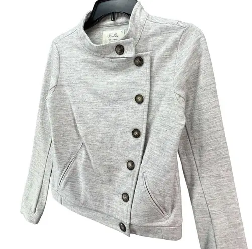 Hi Line Jacket Womens XS Gray Wool Blend Asymmetrical Button Utility Moto Cozy