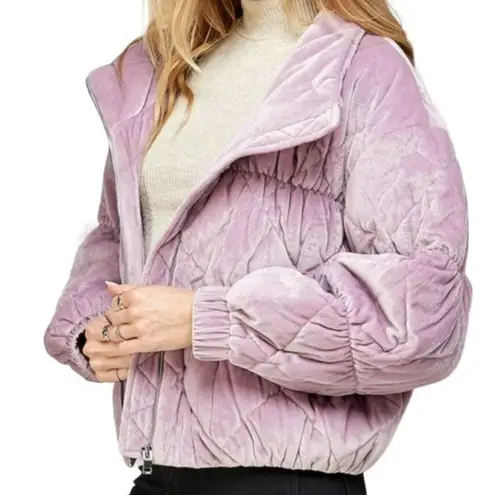 Sweet Lemon Lavender Fields Velvet Puffer Jacket Size Large NWT