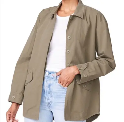 Monrow Vintage Cotton Shirt Jacket in Military Green Size XS