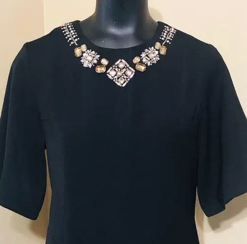 Blaque Label Shift Dress Jeweled Neckline in Black