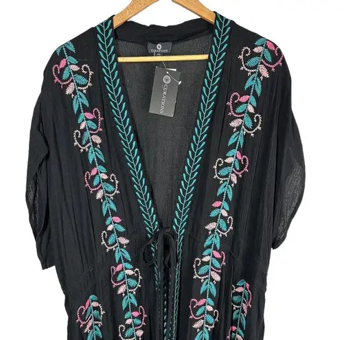 Curations Embroidered Gauze Kaftan Swim Coverup Black Size P1X
