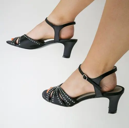 Metaphor Vintage Y2K Black Satin Rhinestone Heels