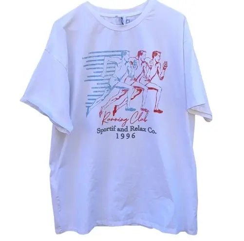 Princess Polly  Womens size 8 oversized short sleeve Retro running club white tee