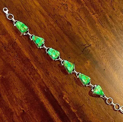 Sterling Silver Mohave Lime Green Copper Infused Turquoise and 925 Bracelet