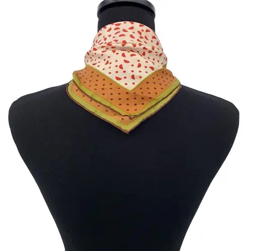 Anne Klein VTG  Polka Dot Square Neck Scarf Cream Red Orange Green