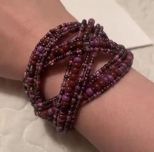 Women’s Statement Chunky Cuff Stretchy / Adjustable Bead Costume Bracelet Purple