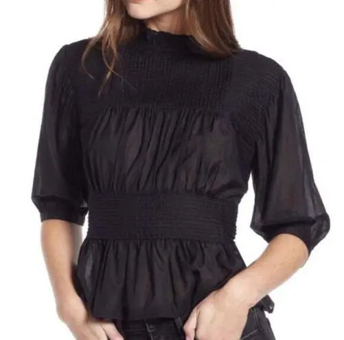 Something Navy  Black Pleated Blouse Top