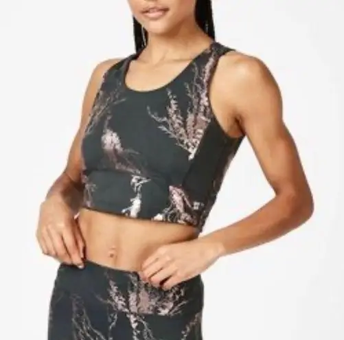 Sweaty Betty  Kenza Foil Tank small In Black Rose Foil Print NWT gray pink