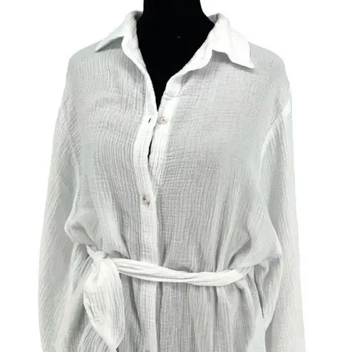 LAmade Andria Gauze Women’s Long Sleeve Tie Waist Button Front Shirt Dress White Size M