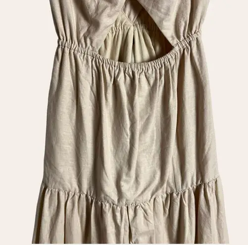 Charlie Holiday Lilian Oat Beige Tiered Cut Out Linen Midi Dress Size XL