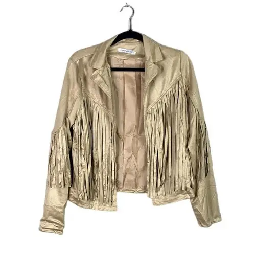 NEW! Western Fringe Soft Faux Suede Open Style Lined Jacket Coat M Light Tan Size M