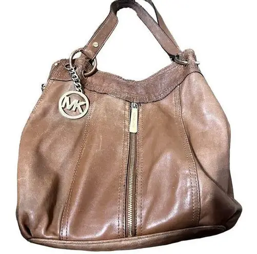 Michael Kors MK  Moxley Tan Lamb Leather Purse Hobo Shoulder Bag Brown Soft