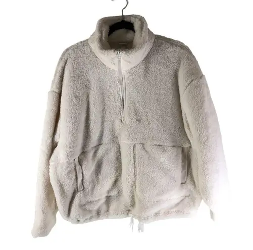 All In Motion Womens High Pile Fleece Pullover Jacket 1/4 Zip White XL