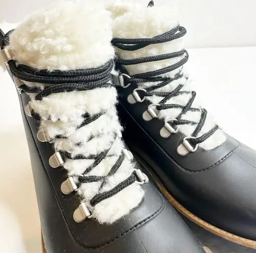 Bernardo Anthropologie Wiley Sherpa Lace Up Rubber Rain Boot in Black Women's 6