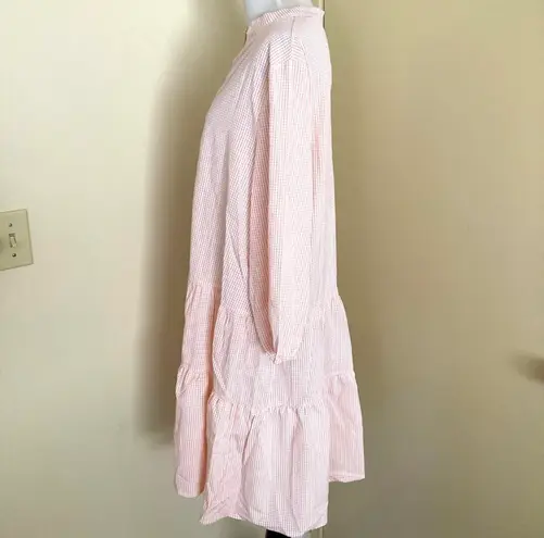 Women's Gingham Long Sleeve Button Down Casual Loose Flowy Swing Dress S,M,L,XL Pink